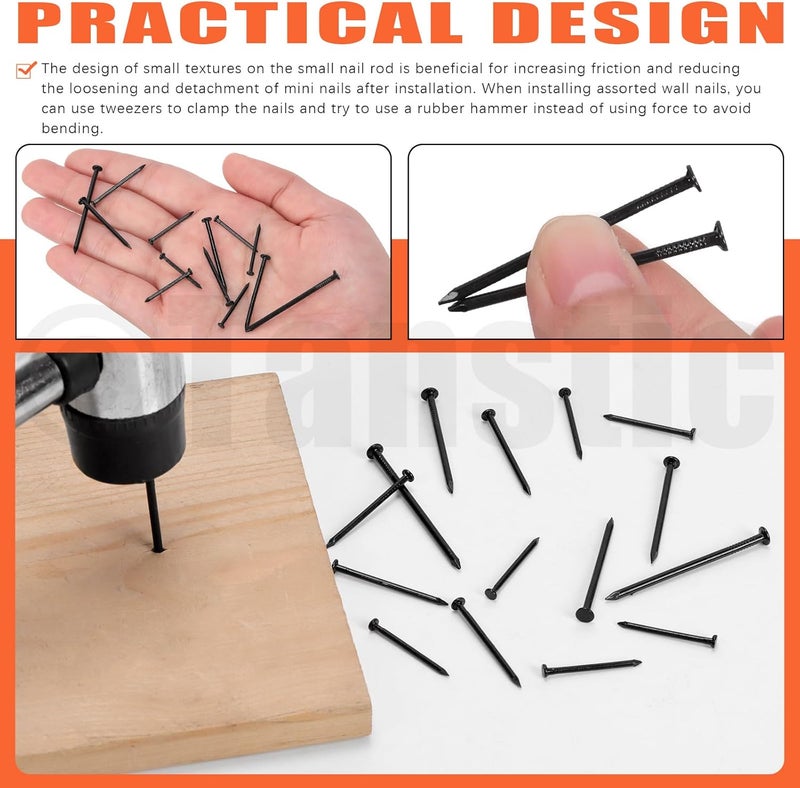 Tanstic 500Pcs 4 Sizes Hardware Nails Assortment Kit Finishing Nails Nails for Hanging Pictures Small Nails Wall Nails for Picture Hanging Woodworking(Black) - Image 4